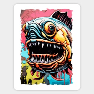 Scary Piranha Amazon River Monster fish Abstract Fantasy Art Magnet